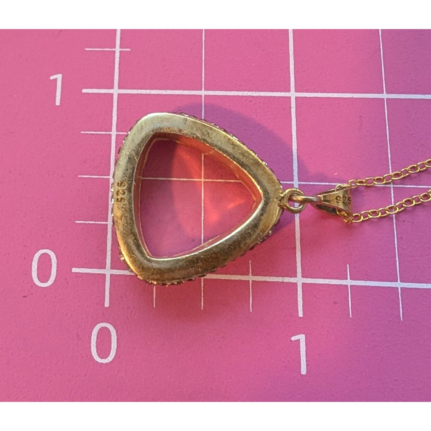VTG 925 Vermeil Amber Color Crystal Encrusted Triangle Pendant 18" Necklace