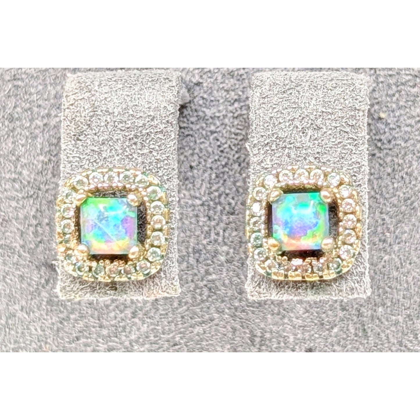 Vintage 925 Sterling Silver Opal White Topaz Surround Stud Earrings