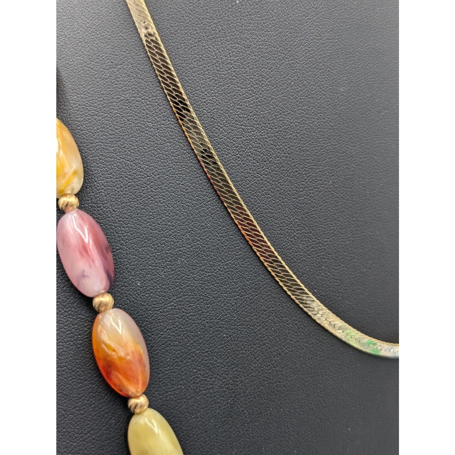 Lot of Two Vtg & Modern Necklaces -- Napier Beaded & Gold Tone Herringbone Chain