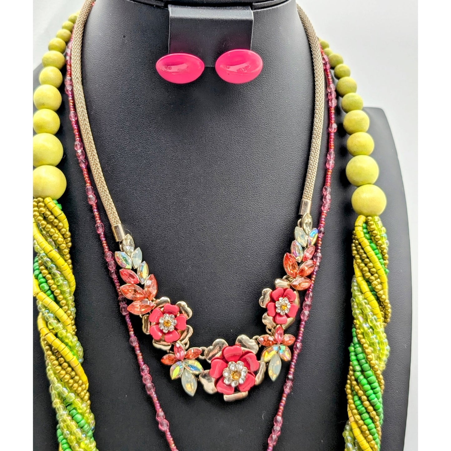 Mixed Lot of 13 Colorful Jewelry Pieces -- 6 Necklaces 2 Pr Earrings 5 Bracelets