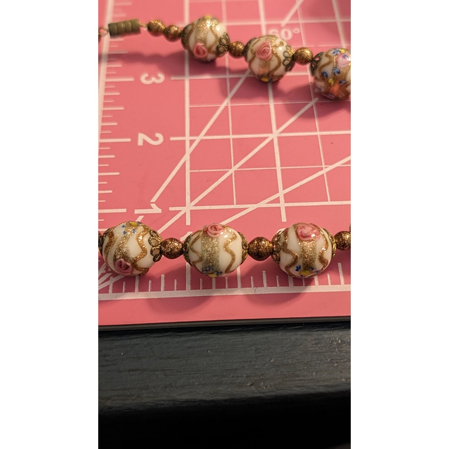 Vintage Venetian Glass Wedding Cake White Bases Roses 16" Necklace