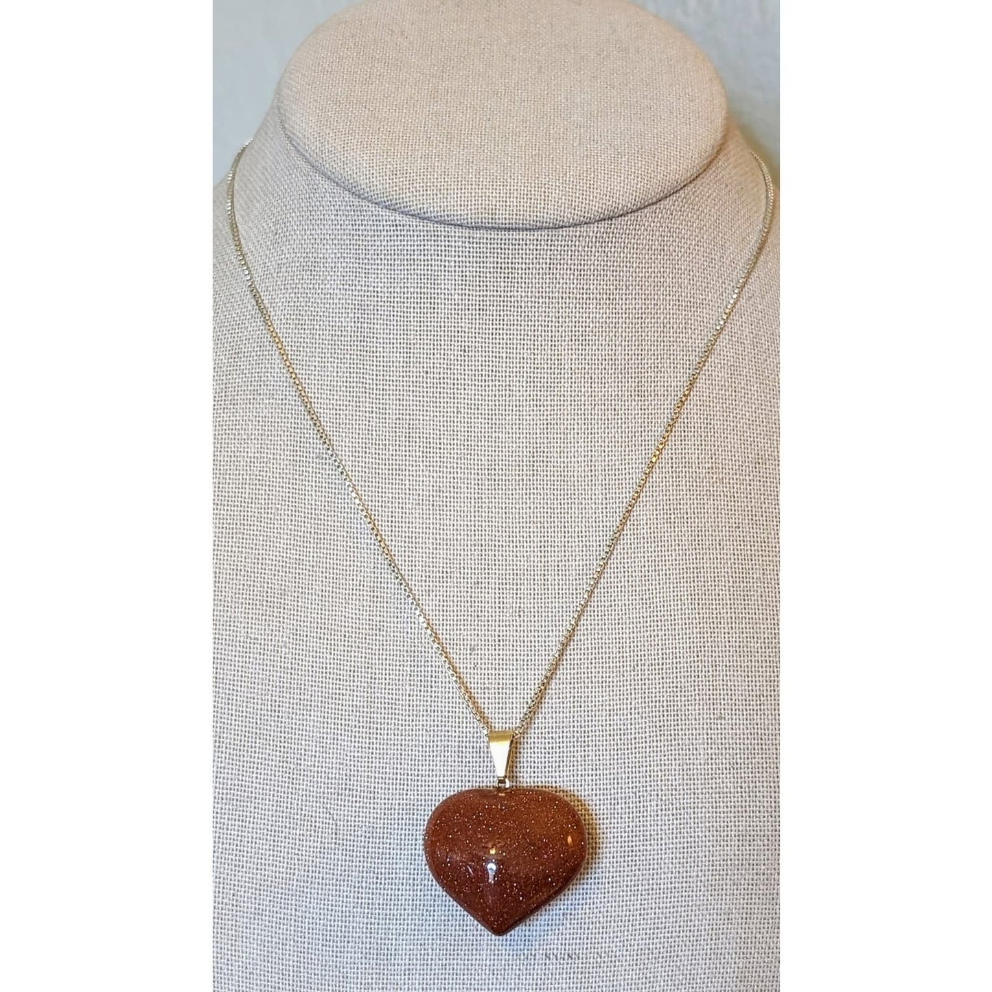 Red Goldstone Heart Pendant On a Vintage 925 Italy 16.5" Box Chain
