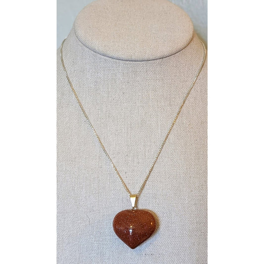 Red Goldstone Heart Pendant On a Vintage 925 Italy 16.5" Box Chain