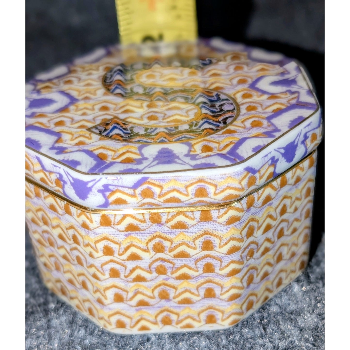 Anthropologie 3" Ceramic Trinket Box Letter 'S' Monogram Purple Gold