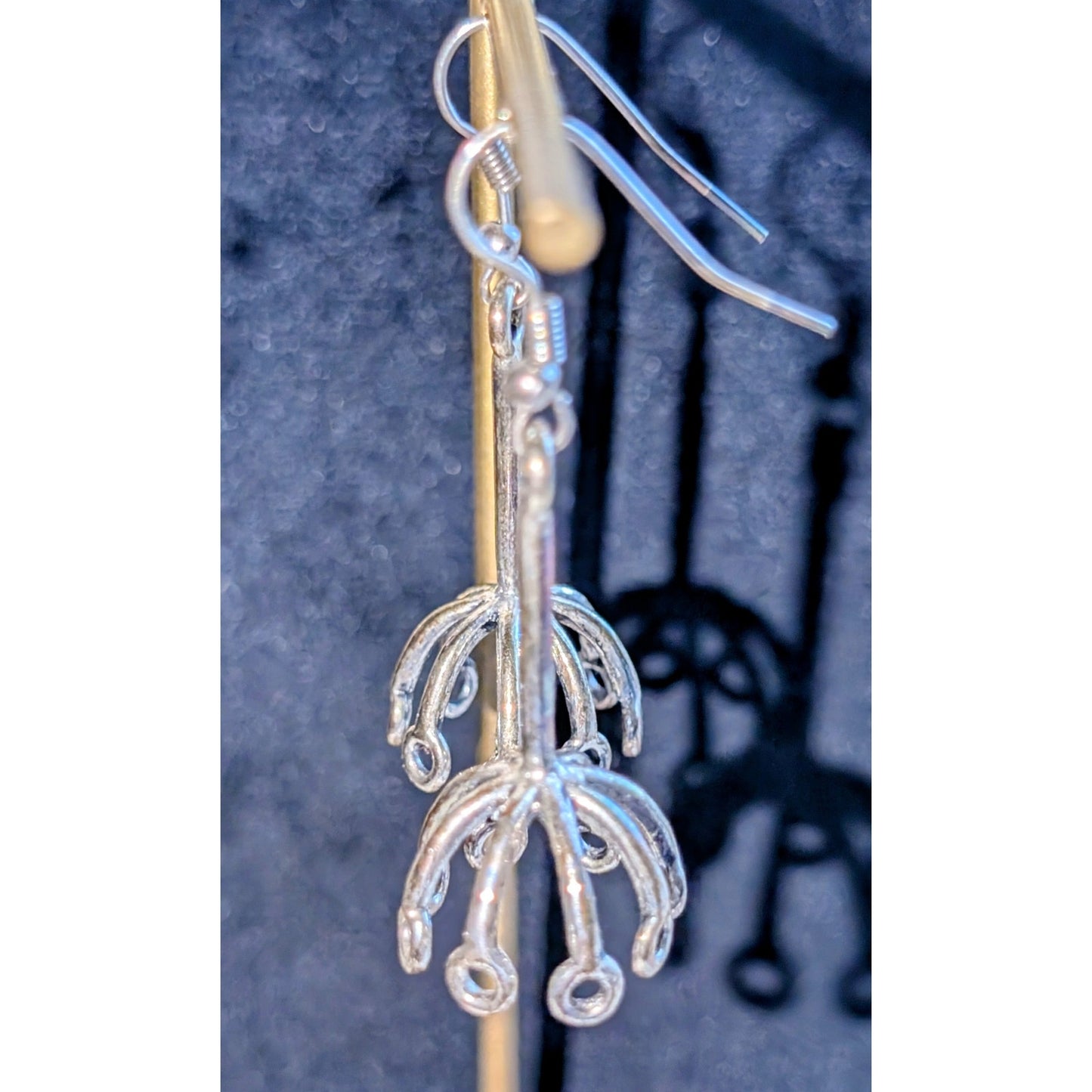 Silver Tone Dandelion Dangle Wire Hook Earrings