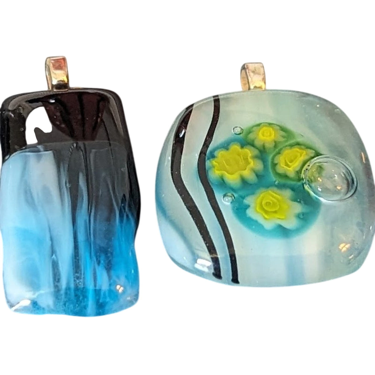 Five Fused Art Glass Pendants and a 925 Italy Bead Ball Chain