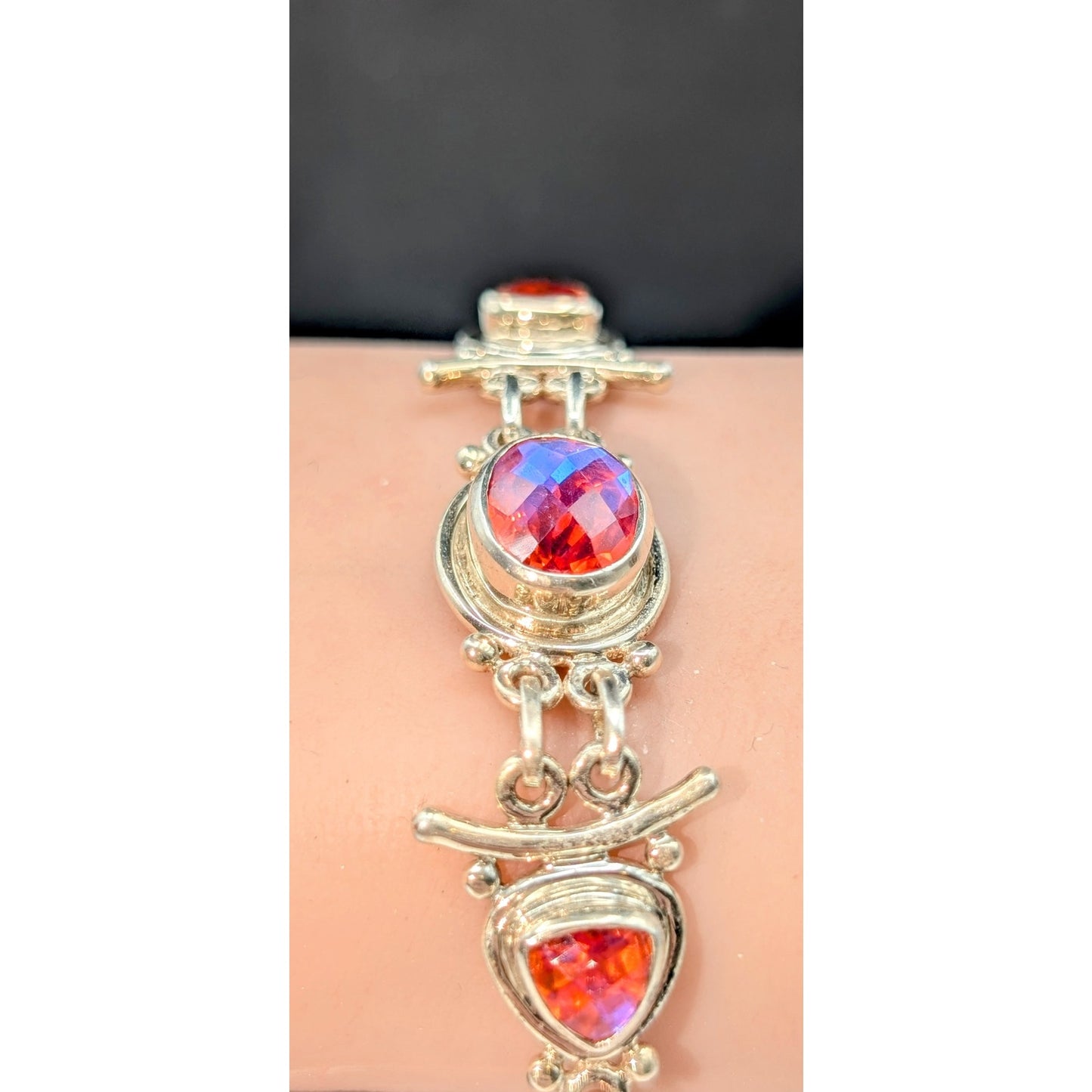Sajen 925 Sterling Faceted Rainbow Pink Aura Quartz Faceted Gemstone Bracelet