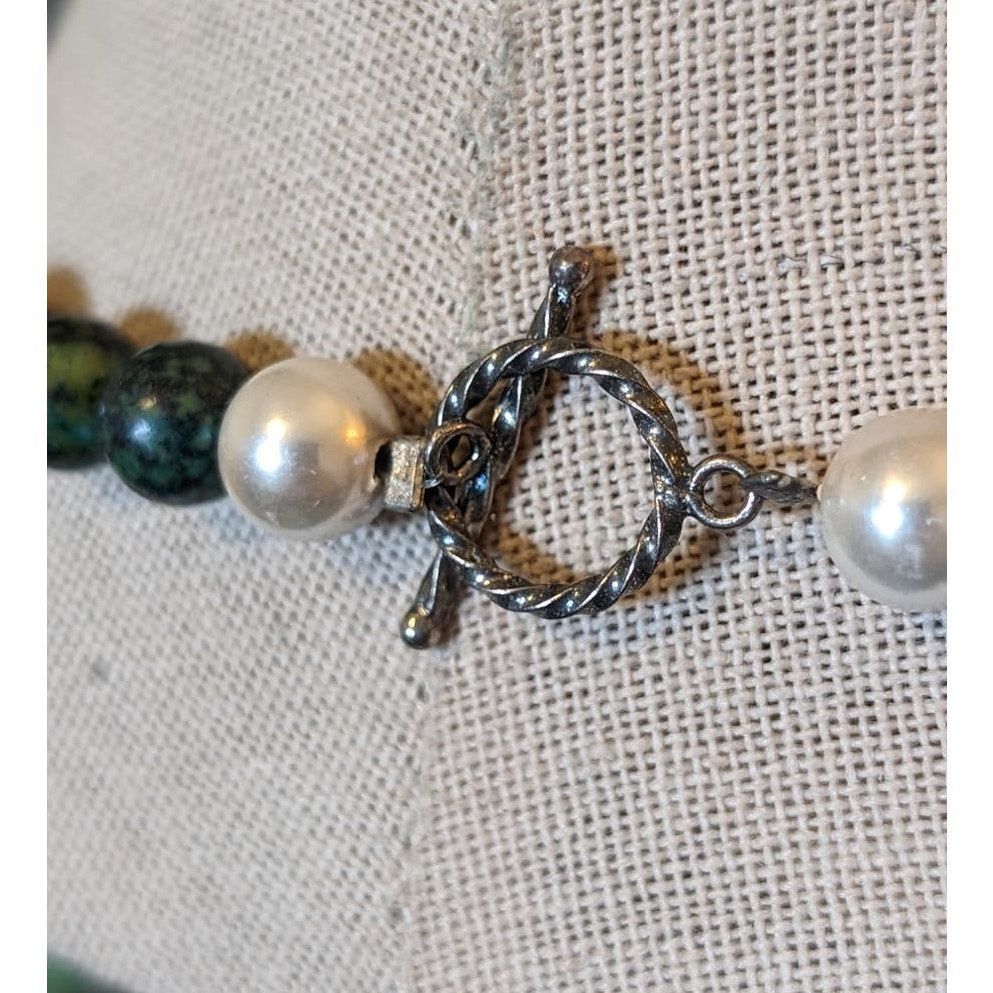Green Stone Pearl Hematite Beaded Toggle Necklace
