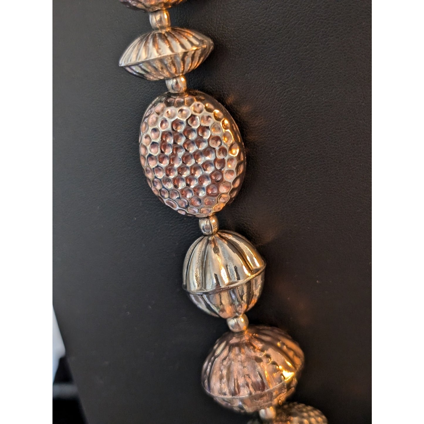 Vintage Chunky Tribal Multi-Tone Multi-Shape Metal Beaded Lightweight Necklace