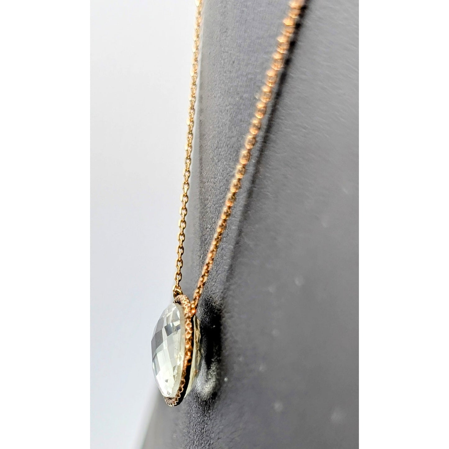 925 Sterling Gold Vermeil Faceted Bezel Set Quartz Pendant Chain Necklace