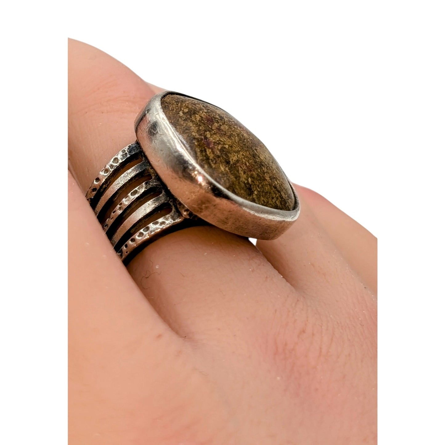 Silpada 925 Sterling Silver Wide Band Bronzite Stone Ring Size 5 - 1.4g