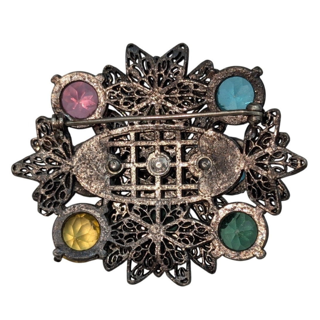 VTG/Antique 1920s or 30s Multi-Color Czech Glass Filigree Art Deco Brooch