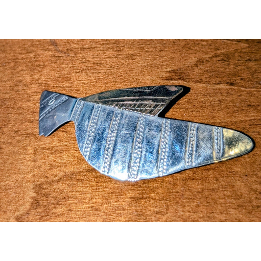 Artisan Hand Crafted Abstract Modernist Two Tone Embossed Bird Pin