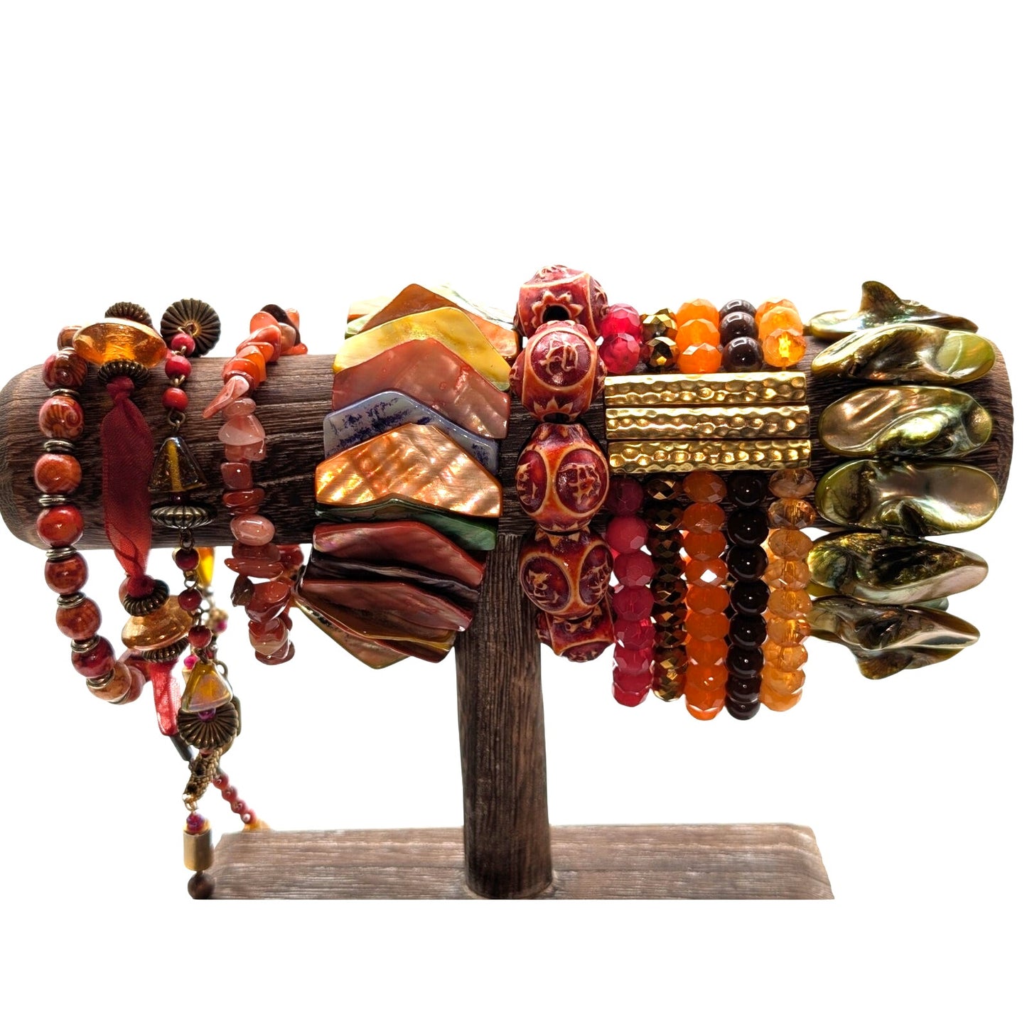 Lot of Seven Salmon/Coral/Green Theme Bracelets