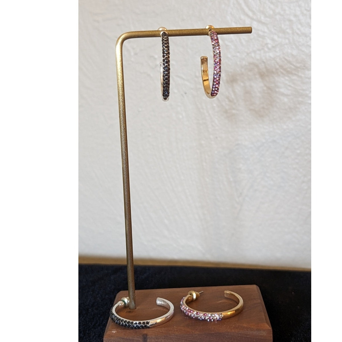 Two Pair 1" Rhinestone Encrusted Half Hoop Earrings