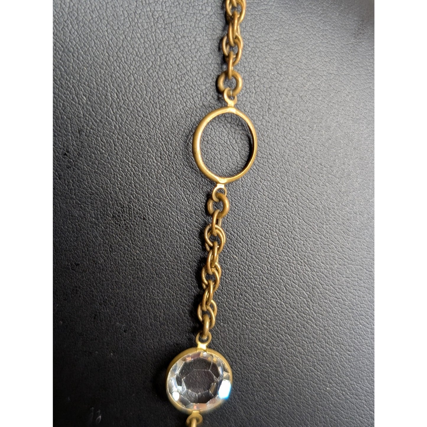 Vintage Signed Miriam Haskell Crystal Gold Tone Chain Long Necklace