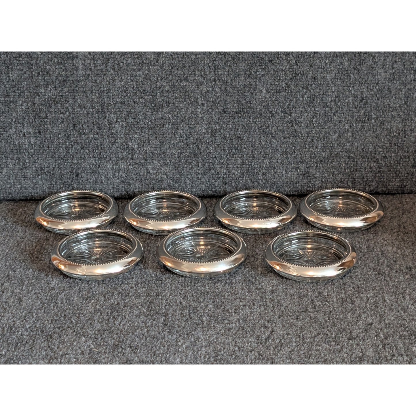 Vintage Regency Style Crystal Silverplate Coasters Set of 7 By WeS Blankinton