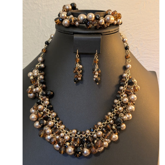 Talbot's 3-Piece Multi-Color Faux Pearl Bauble Necklace Bracelet & Earring Set