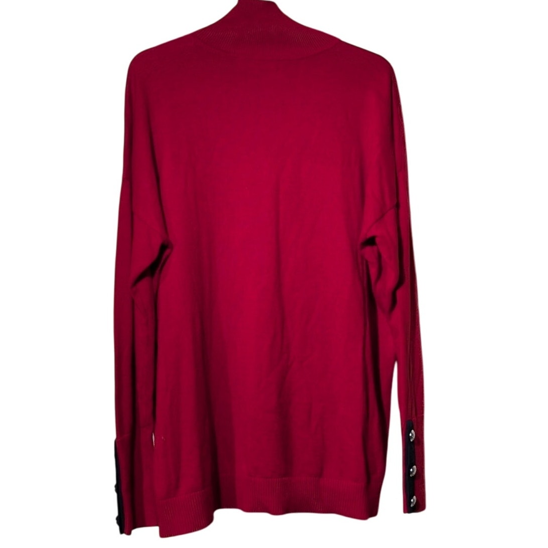 Lauren Ralph Lauren Red Black Accent Silver Tone Button Turtleneck Sweater Sz XL