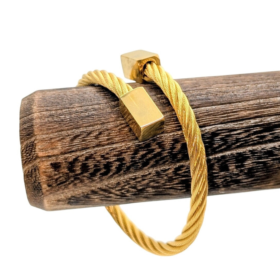 Gold Tone Cable Adjustable Unisex Wrap Bracelet