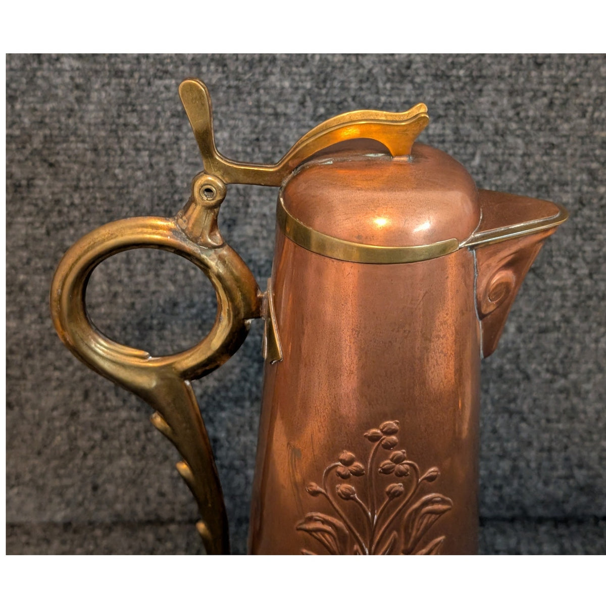 Antique Signed GBN Gebrüder Bing Nürnberg Art Nouveau Copper & Brass Claret Jug