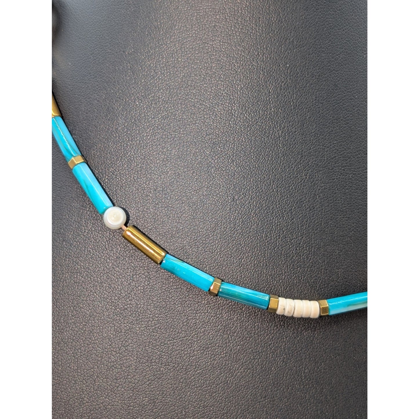 Licinia Guerra Pearl Glass Bead Boho Gold Tone Angel Toggle 19"  Necklace