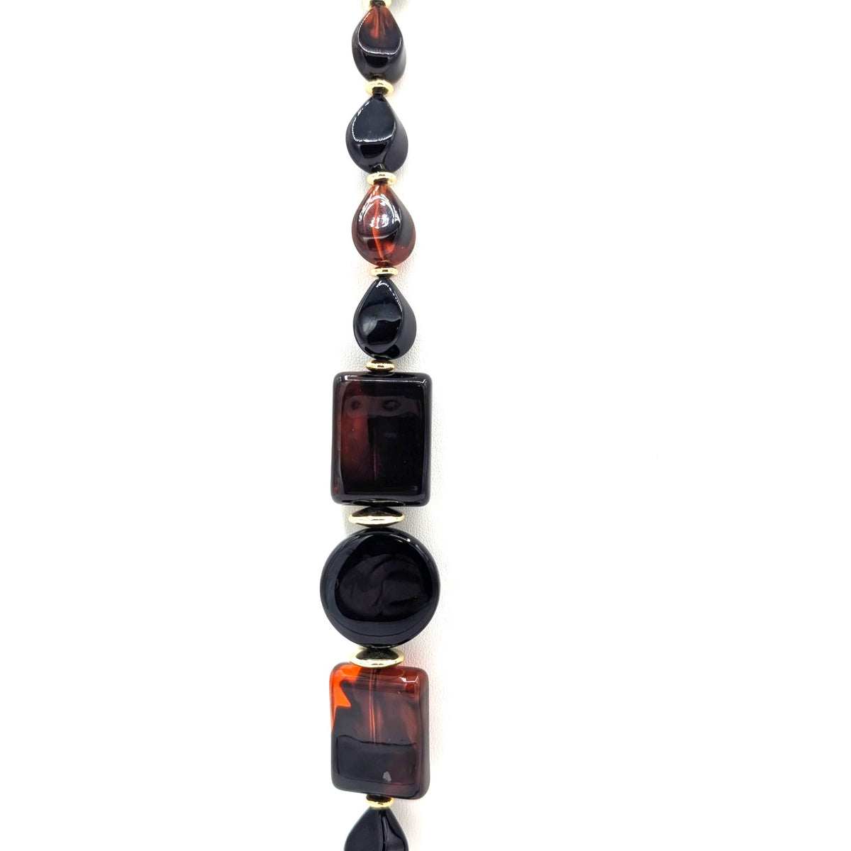 Vintage Acrylic Tortoise Shell Black Beaded Layering Neutral Statement Necklace
