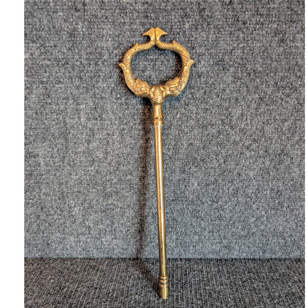 Vintage Estate Sale Find Koi Fish Solid Brass Clock Winding  Key 13.5"