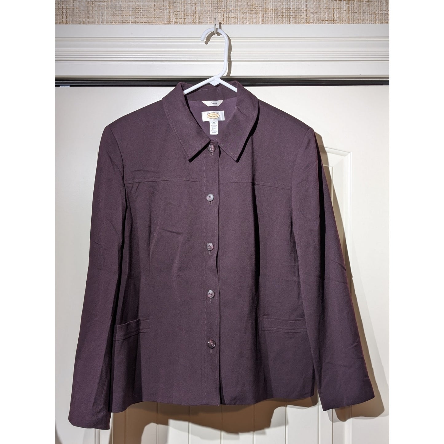 Talbot's Vintage Aubergine Wool Stretch Front Button Jacket Womens Size 16