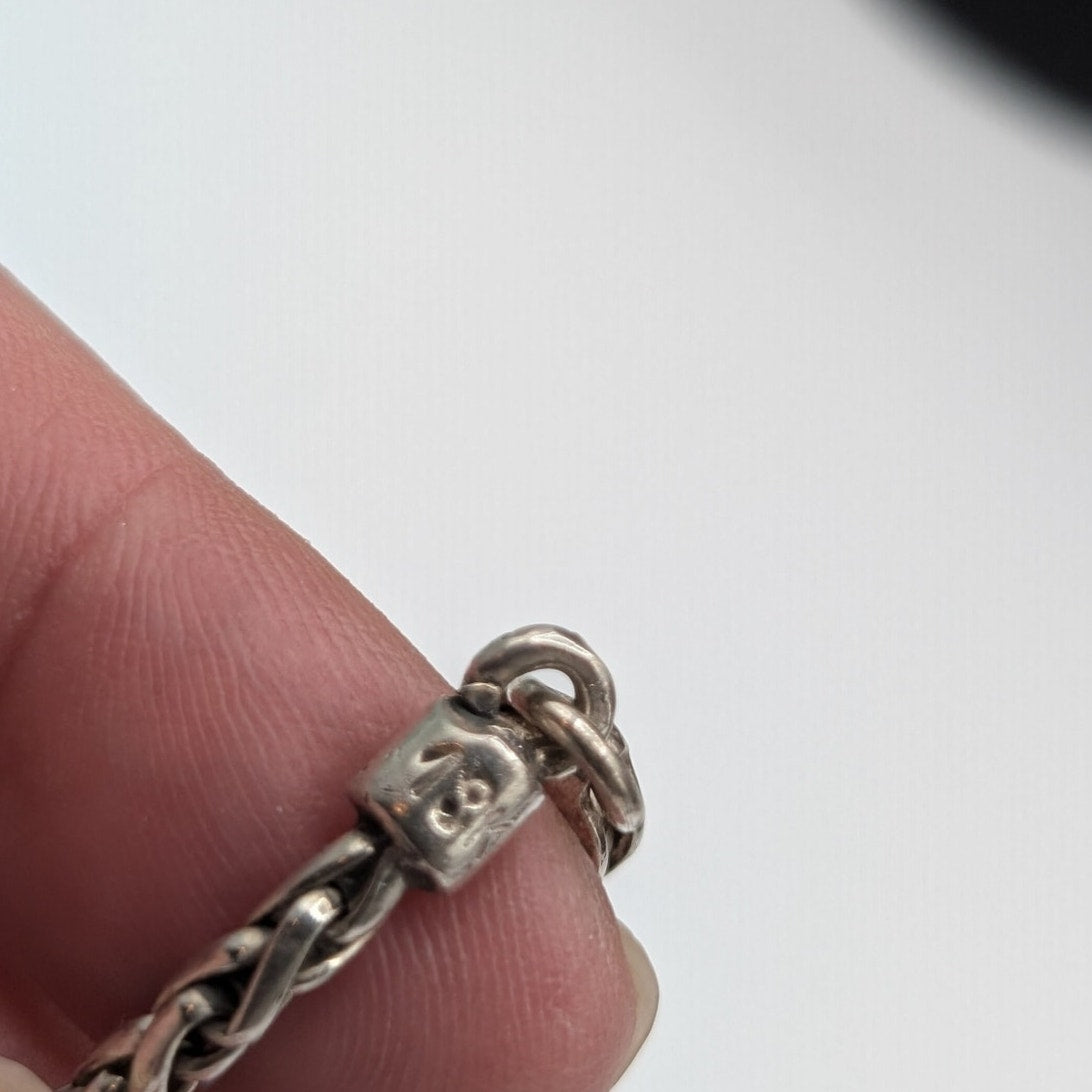 18K Gold & 925 Sterling Silver--Wheat Chain Bracelet W/ 18K Gold Stations 12.22g