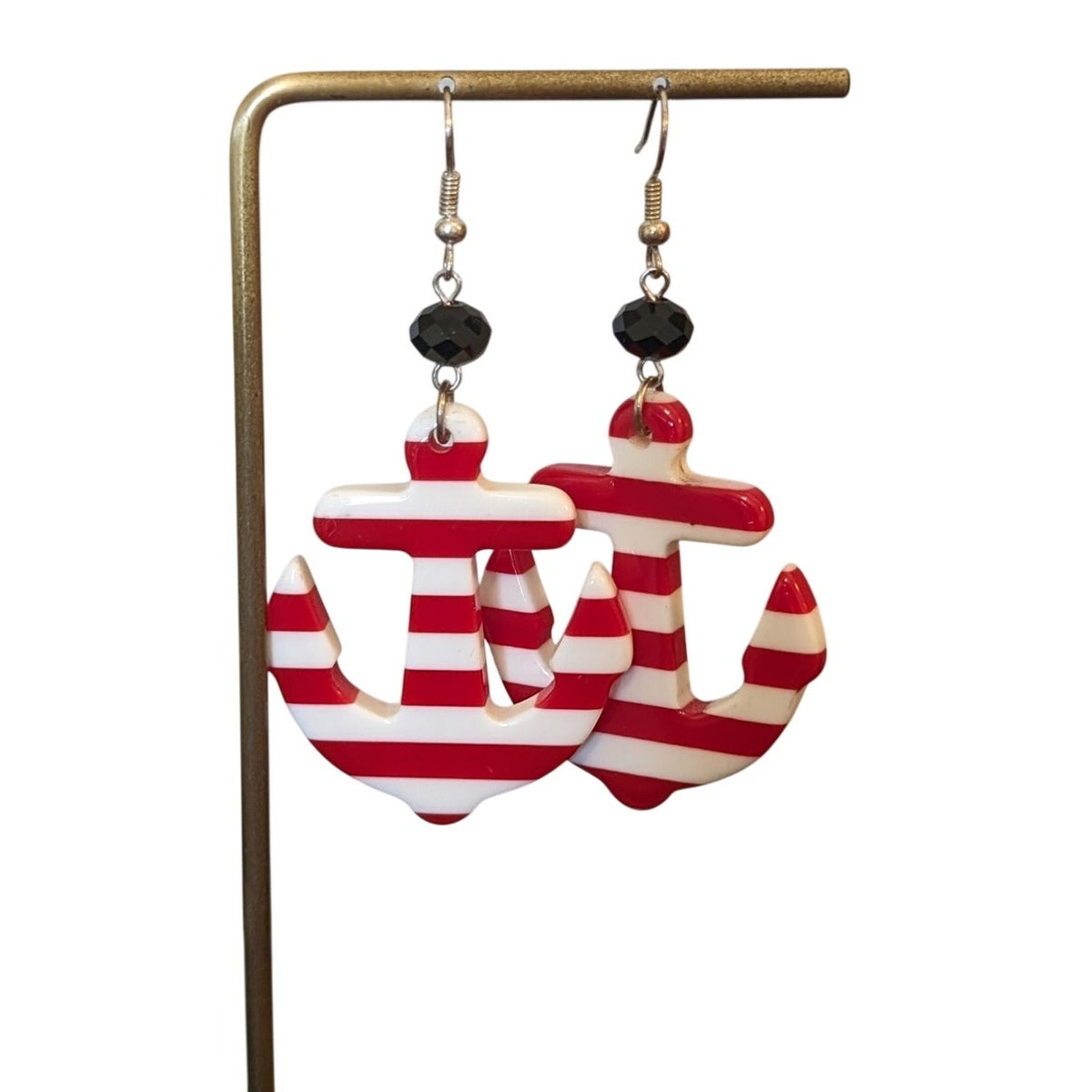 Nautical Anchor's Away Red White Blue Dangle Earrings