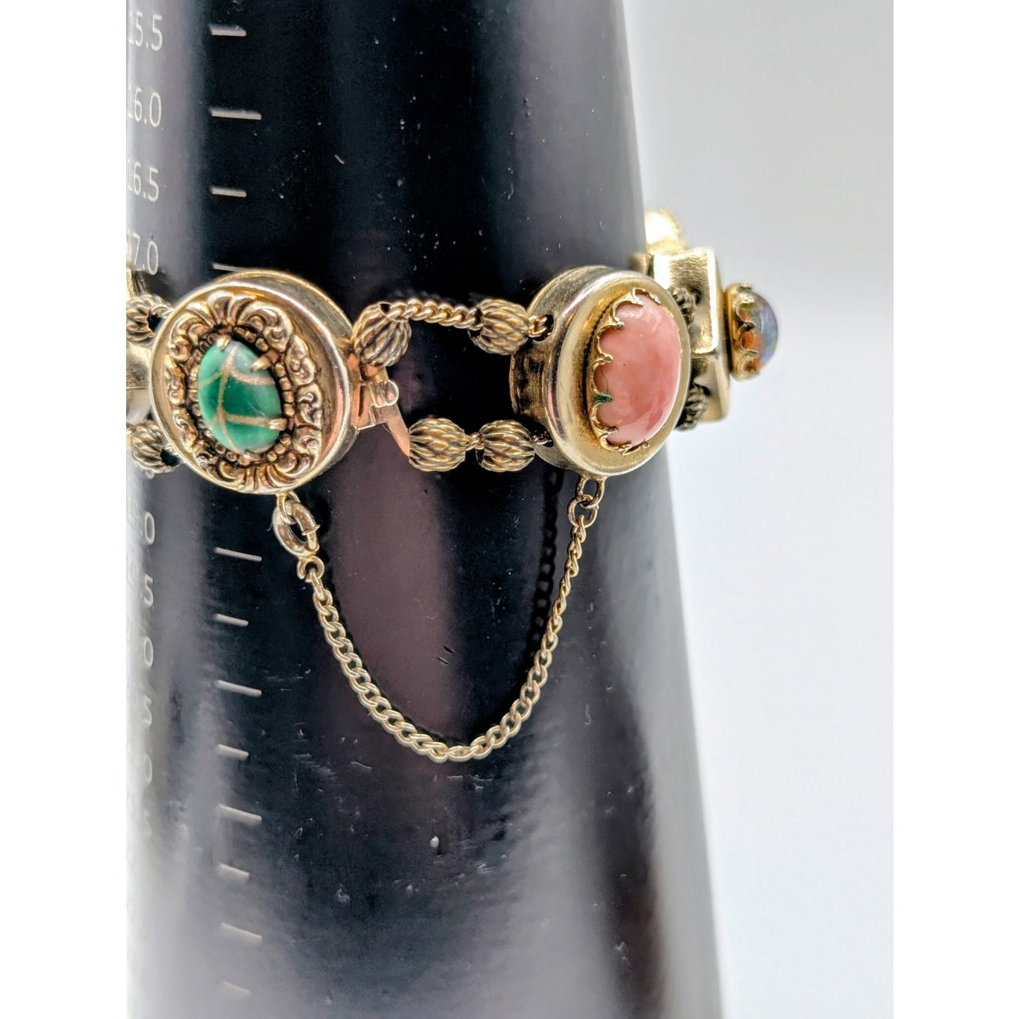 Vintage Victorian Sliding Moveable Charm Muted Gold Tone Bracelet