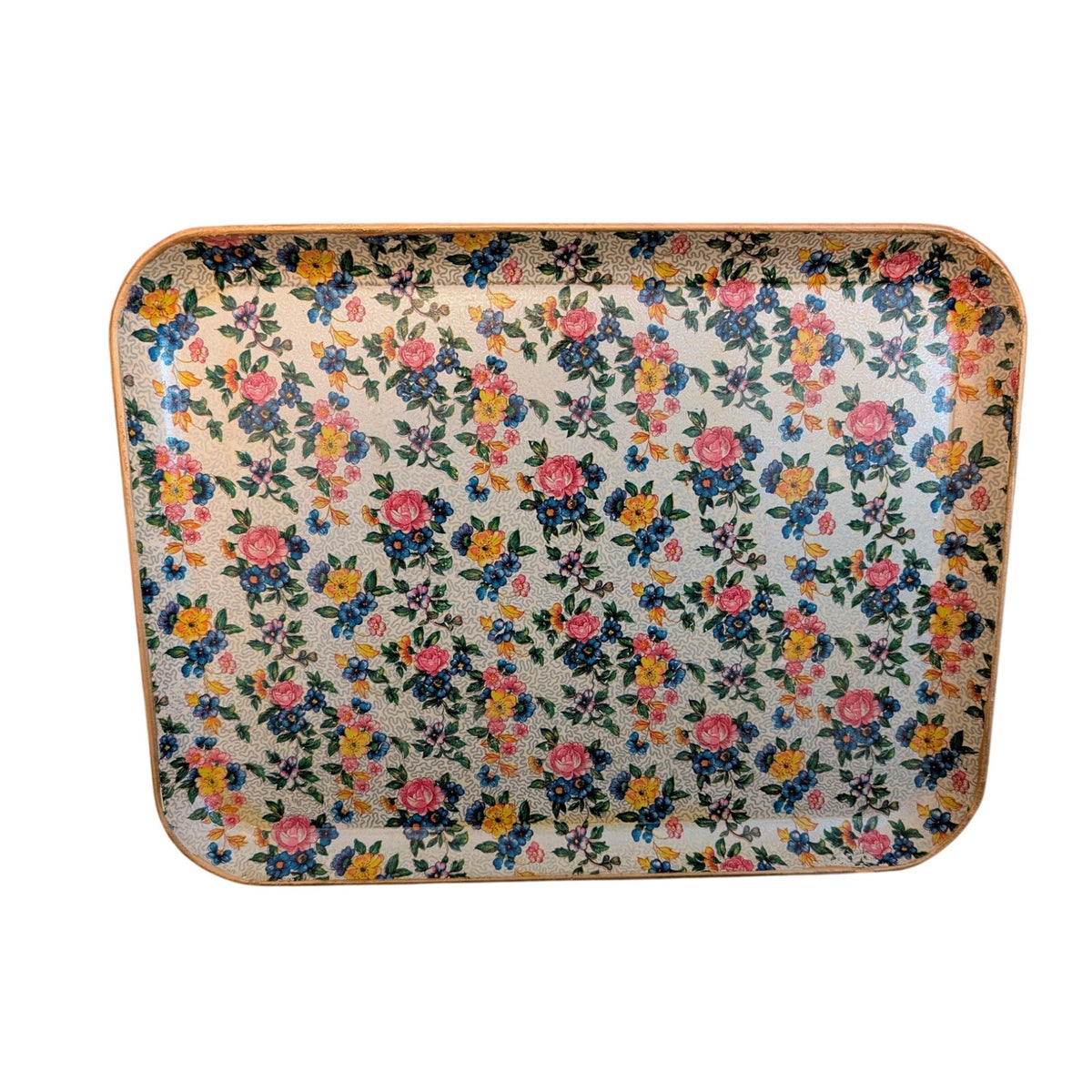 Vintage 50s Japanese Paper Mache Highmount Lacquer Floral Gilt Trim 14X10 Tray