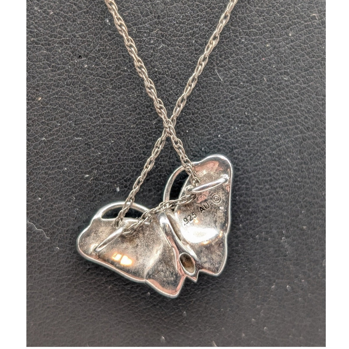 Sterling Silver Blue Green Crystal Butterfly Pendant Vintage Chain 21" Necklace