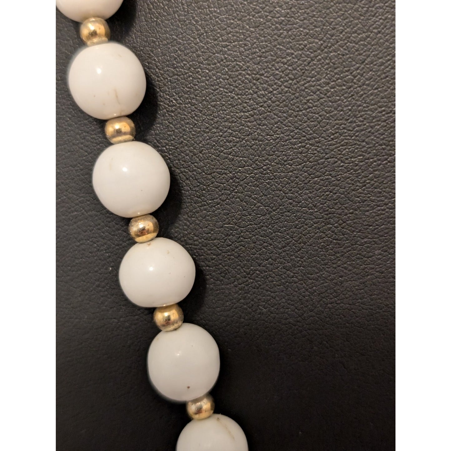 Vintage Milk Glass & Other Stone Graduated Bead Gold Tone 30" Necklace