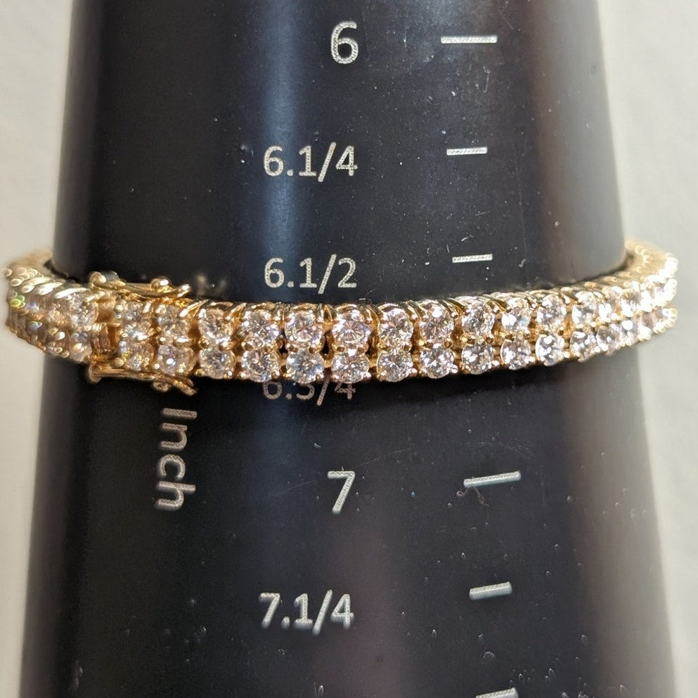925 Vermeil Sterling Two Row Princess Cut CZ Two Safety Latches Tennis Bracelet
