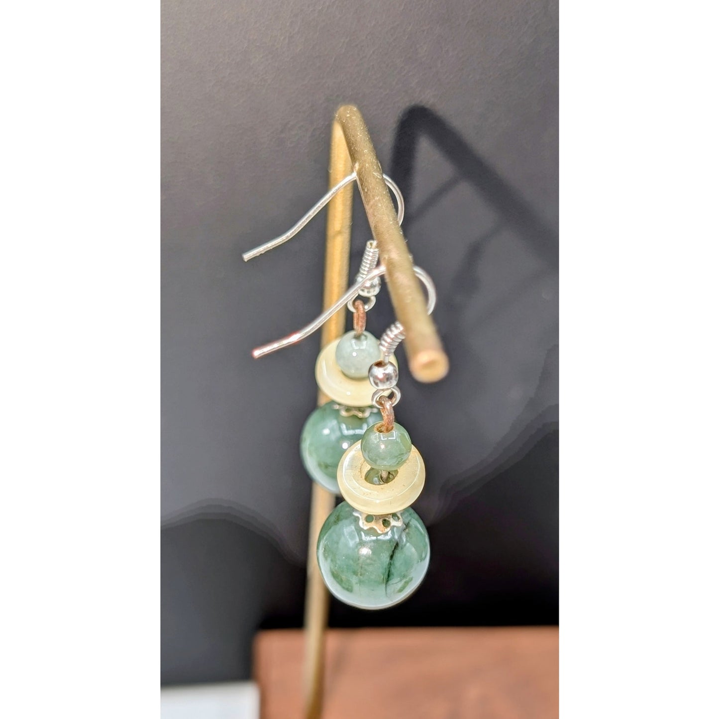 Green Cream Stone Dangle Earrings