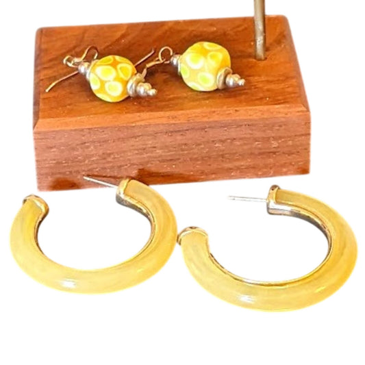 Two Pair of Yellow Earrings -- Hoops and 925 Fused Glass Dangles