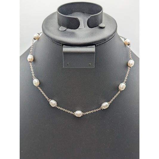 Vintage Genuine Freshwater Pearl Sterling Silver Chain Station 16" Necklace