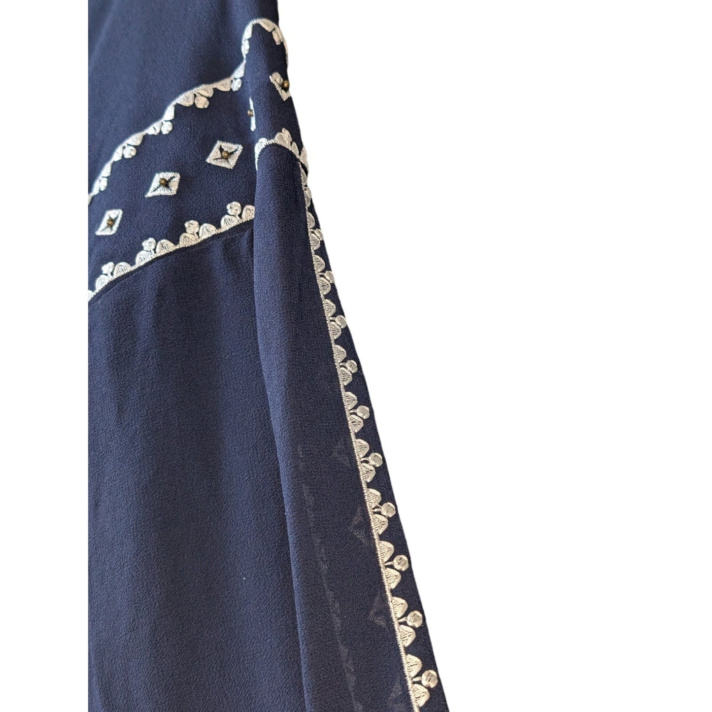 XCVI Navy Sheer Tunic Lace Bead Embellished Tie Neck 3/4 Sleeve Blouse Sz XL