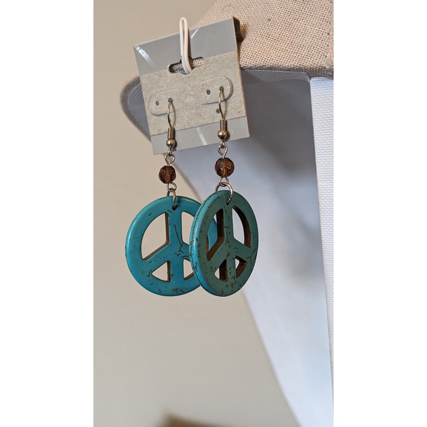 Dyed Magnesite Crystal Bead Peace Sign Wire Earrings