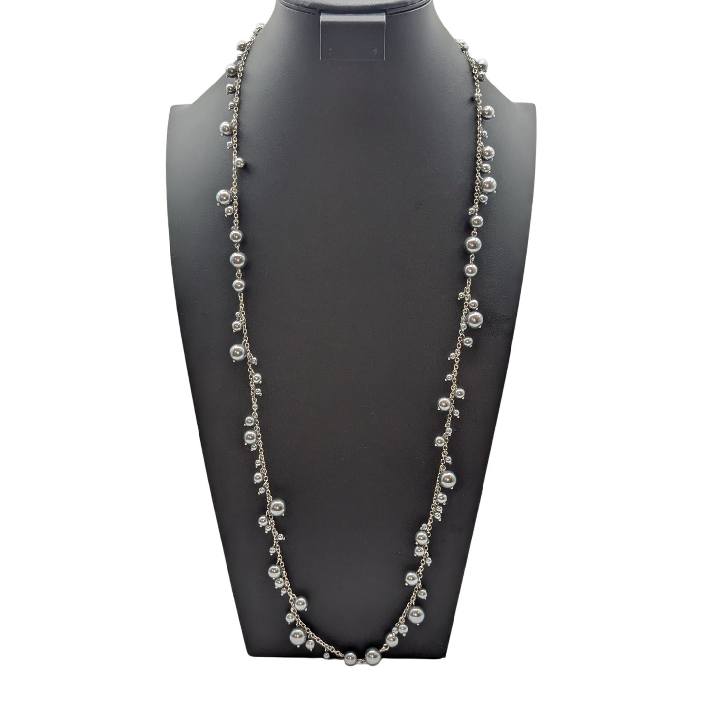 Talbot's Long Silver Tone Various Sizes Silver Faux Pearl Dangle 36" Necklace