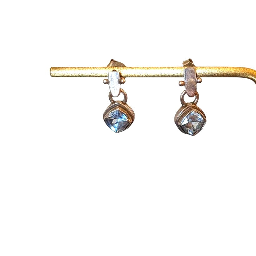 Vintage Signed SARDA Handcrafted 925 Silver & Blue Gemstone Post Dangle Earrings