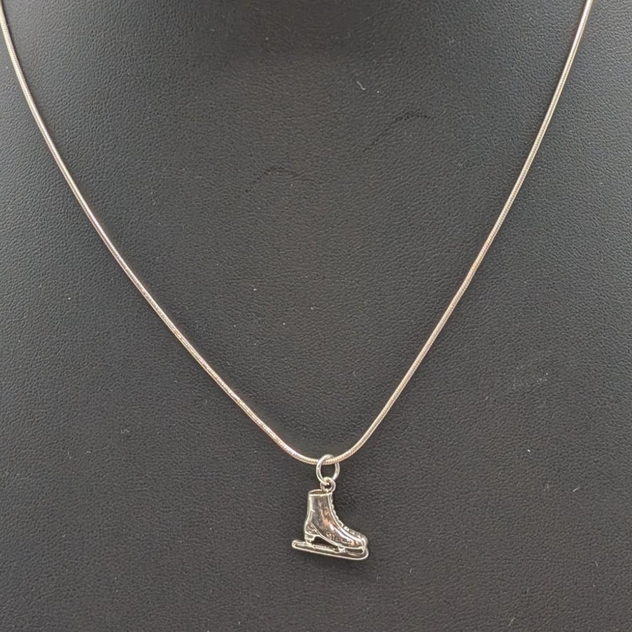 Figure Skating Charm Pendant 925 Sterling Silver 17.5" Snake Chain Necklace