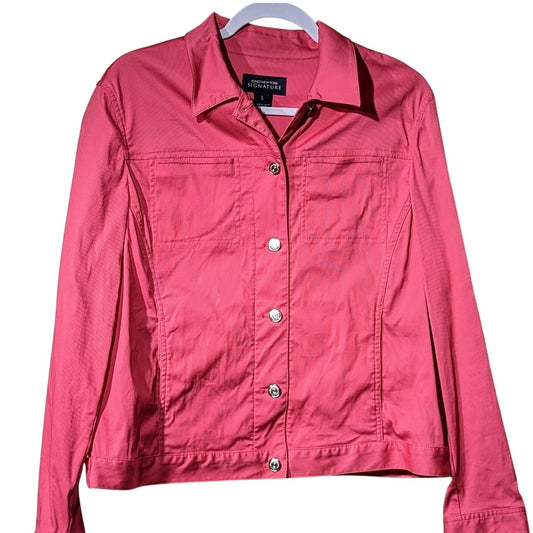 Jones New York Signature Pink/Salmon Cotton Stretch Button Up Jacket Womens Sz L