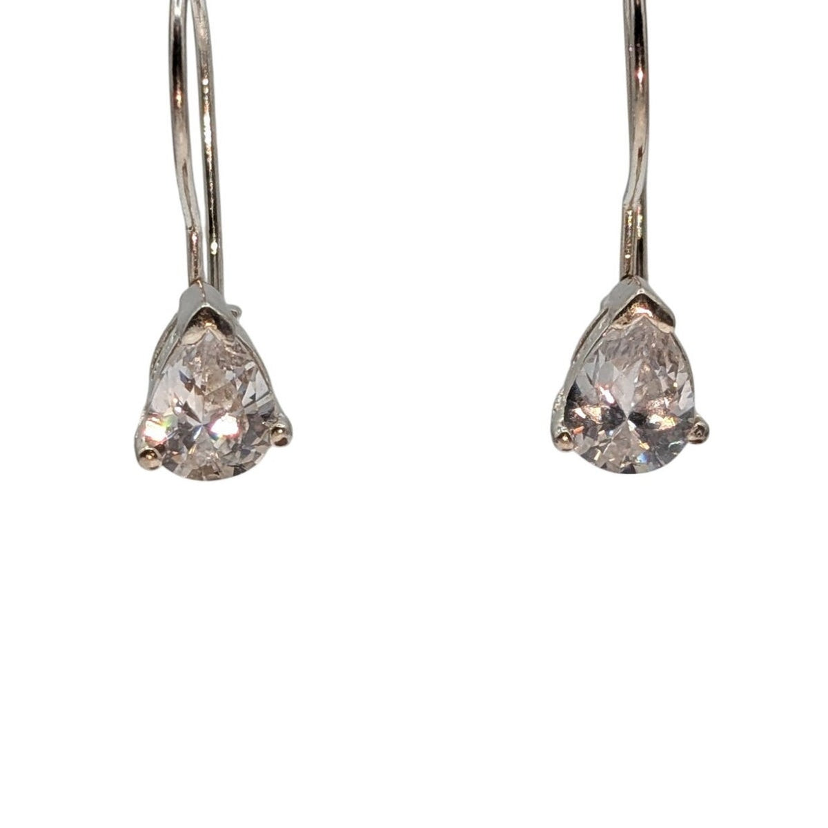 925 Sterling Silver Sparkling CZ Faceted Pear Shape Dangle Kidney Wire Earrings