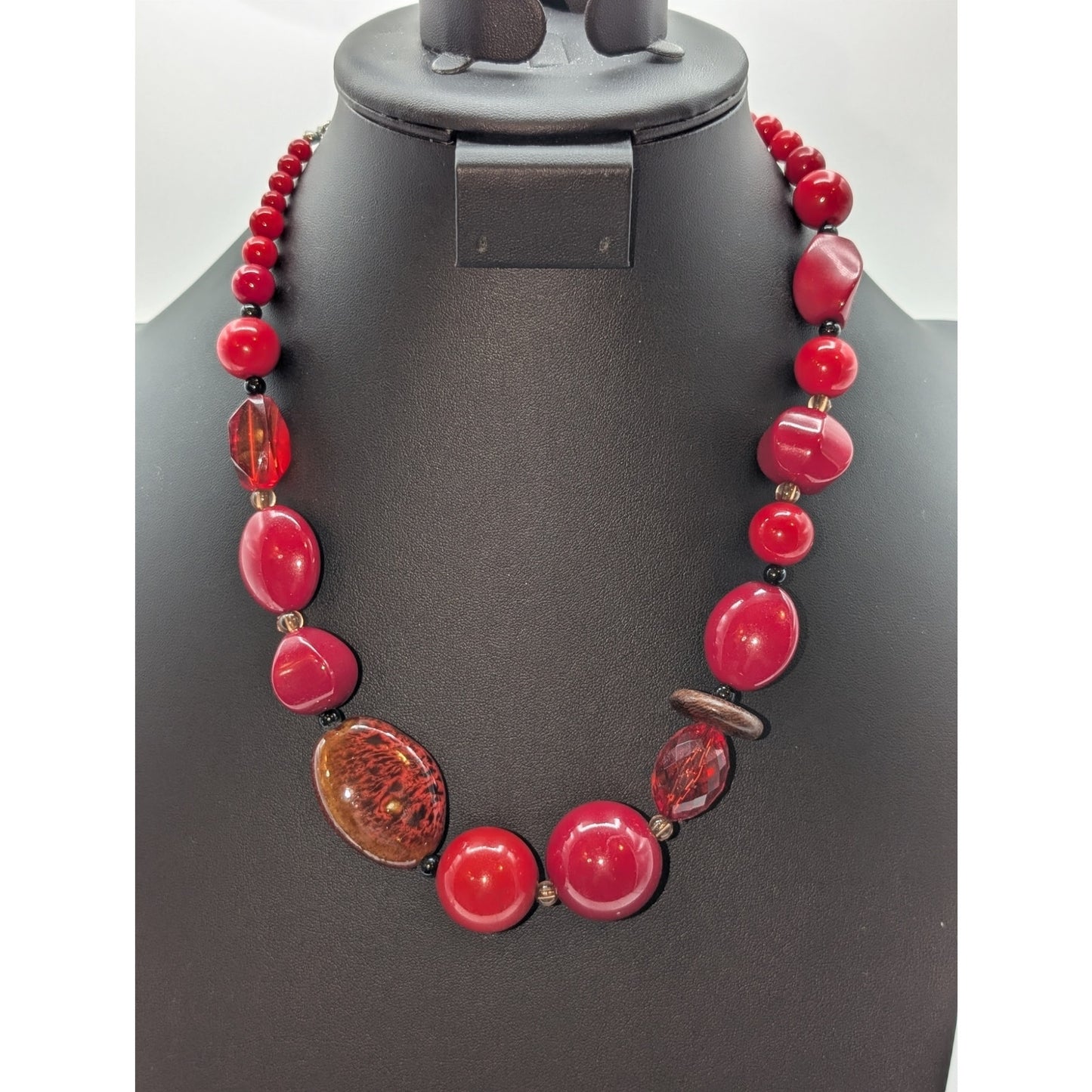 Acrylic Ceramic Wood Red Bead 18"-21" Necklace