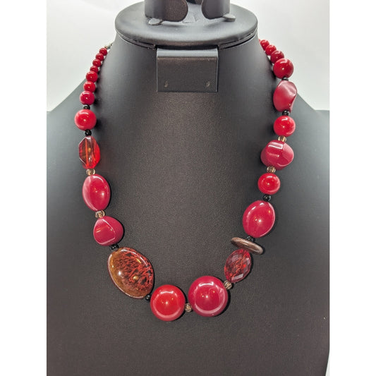 Acrylic Ceramic Wood Red Bead 18"-21" Necklace