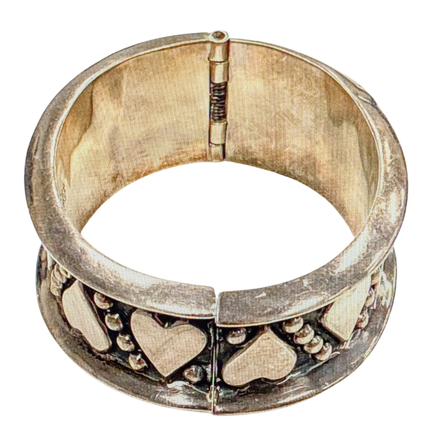 Taxco 925 Sterling Silver Mexico Wide Heart Hinge Bangle Bracelet Size 7.5"57.8g