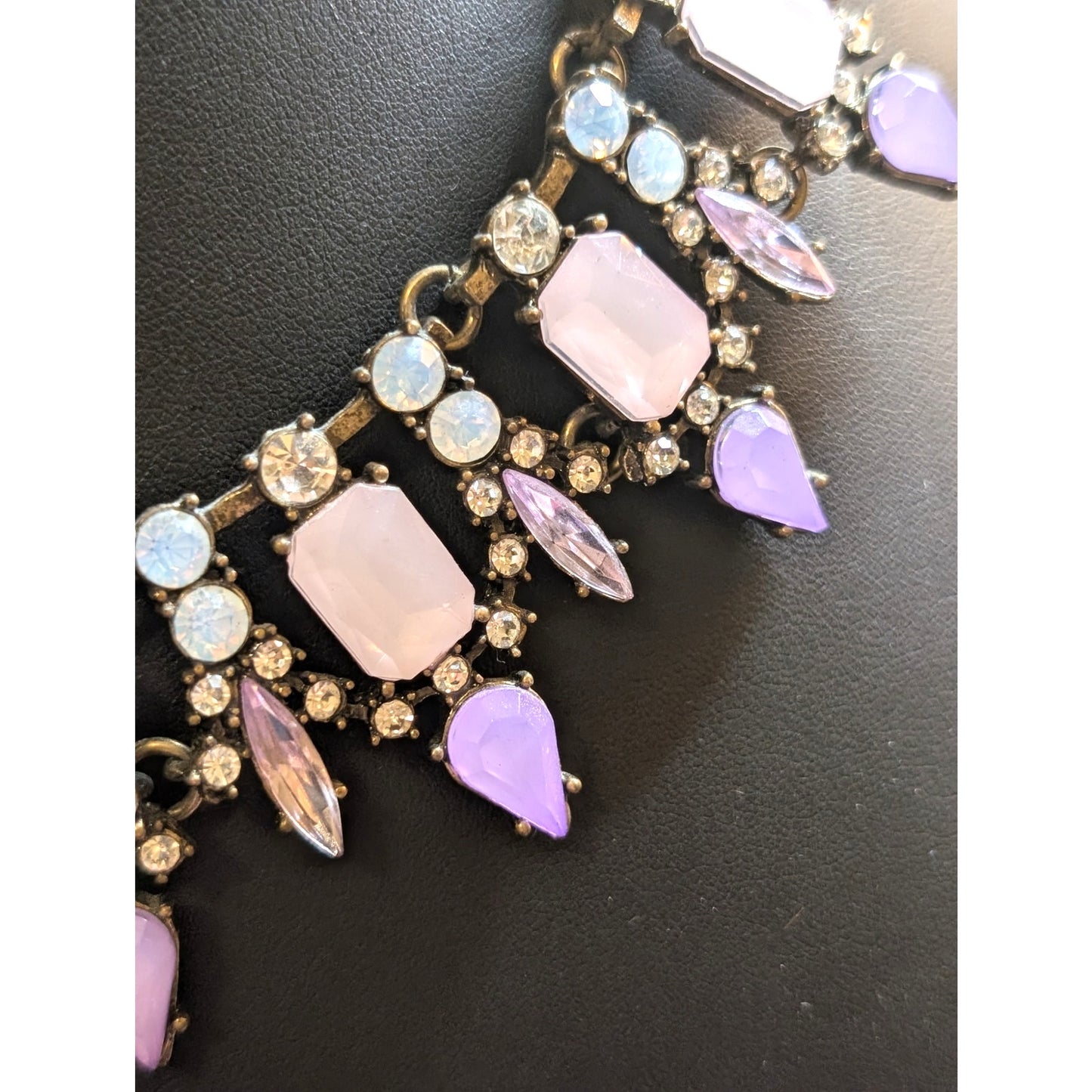 Purple Pink Rhinestone Bronze Metal Statement Necklace
